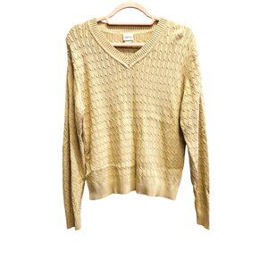 Falls Creek Women’s Beige/Tan Cable Knit Sweater LARGE 100% Cotton Made In Japan